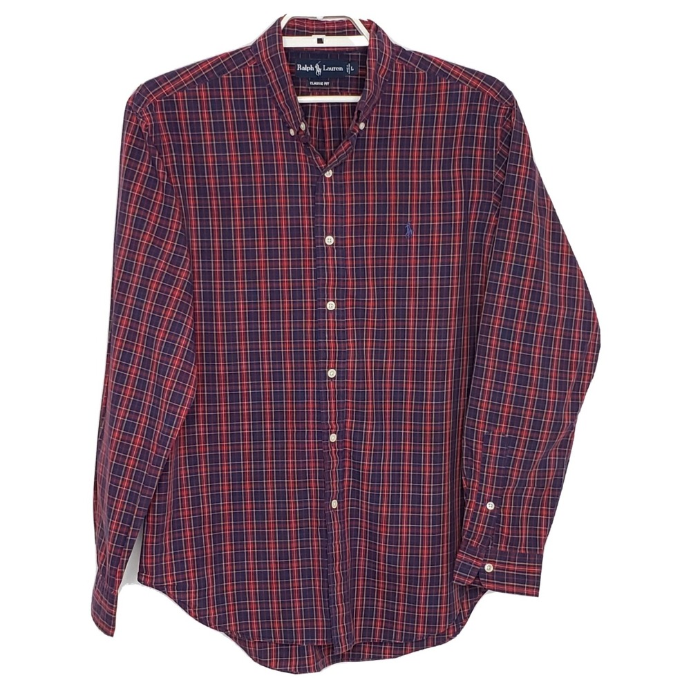 Ralph Lauren Mens Shirt Large Long Sleeve Plaid Classic Fit Collared Button Down